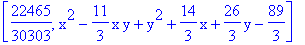 [22465/30303, x^2-11/3*x*y+y^2+14/3*x+26/3*y-89/3]